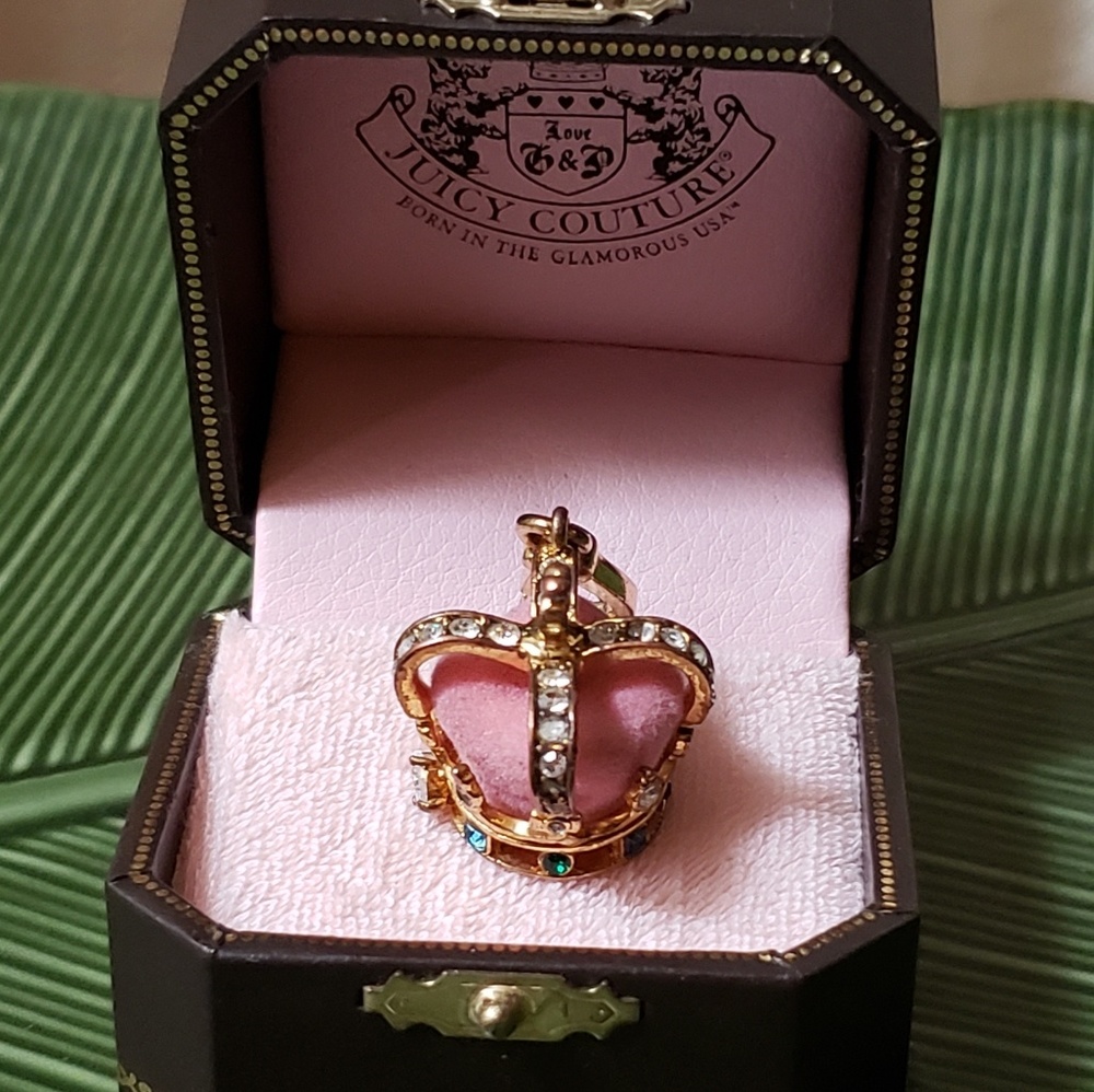 Juicy Couture Crown Keychain with Case Gold Pink